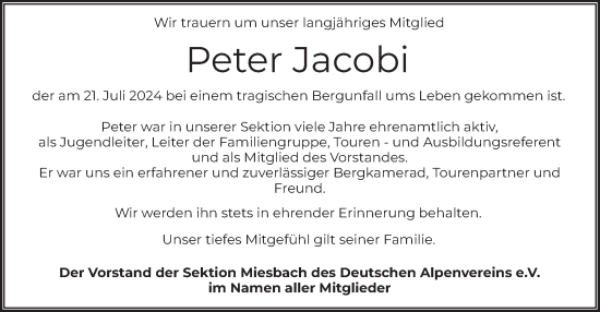 Todesanzeige von Peter Jacobi von merkurtz