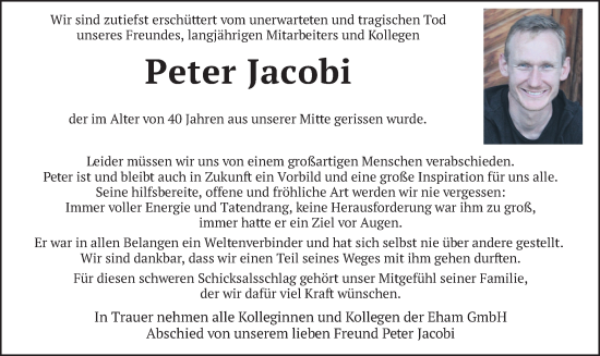 Todesanzeige von Peter Jacobi von merkurtz