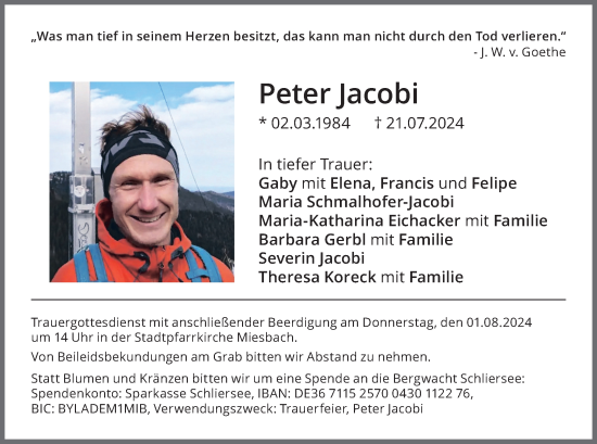 Todesanzeige von Peter Jacobi von merkurtz