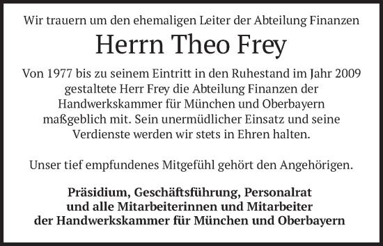 Todesanzeige von Theo Frey von merkurtz
