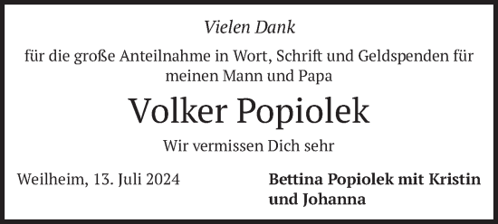 Todesanzeige von Volker Popiolek von merkurtz