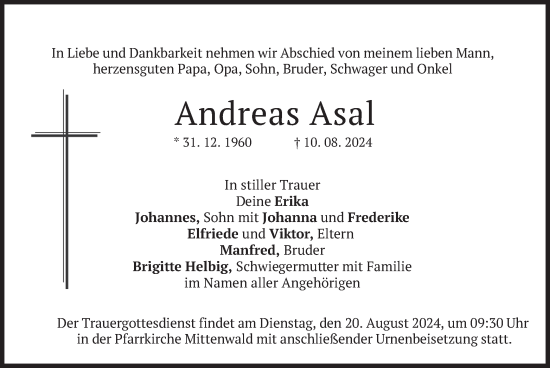 Todesanzeige von Andreas Asal von merkurtz