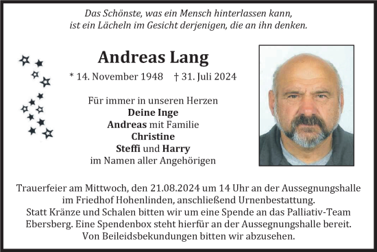 Todesanzeige von Andreas Lang von merkurtz