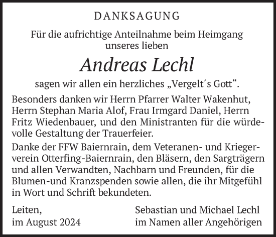 Todesanzeige von Andreas Lechl von merkurtz