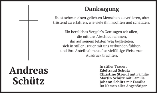 Todesanzeige von Andreas Schütz von merkurtz