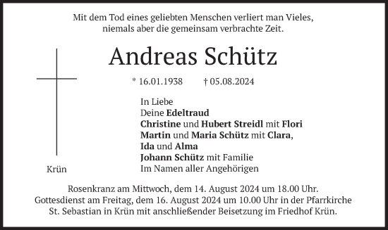 Todesanzeige von Andreas Schütz von merkurtz