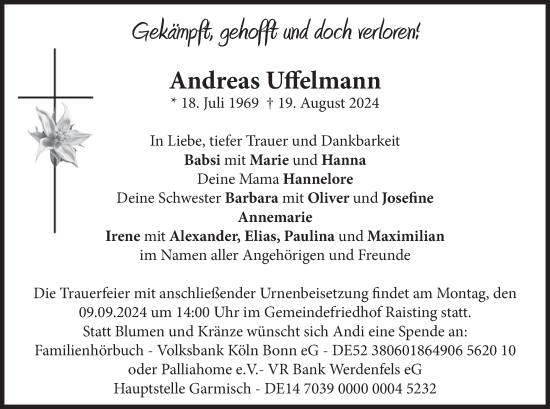 Todesanzeige von Andreas Uffelmann von merkurtz