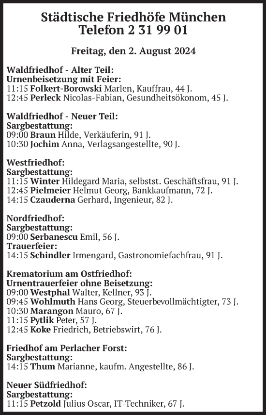 Todesanzeige von Bestattungen vom 02.08.2024 von merkurtz