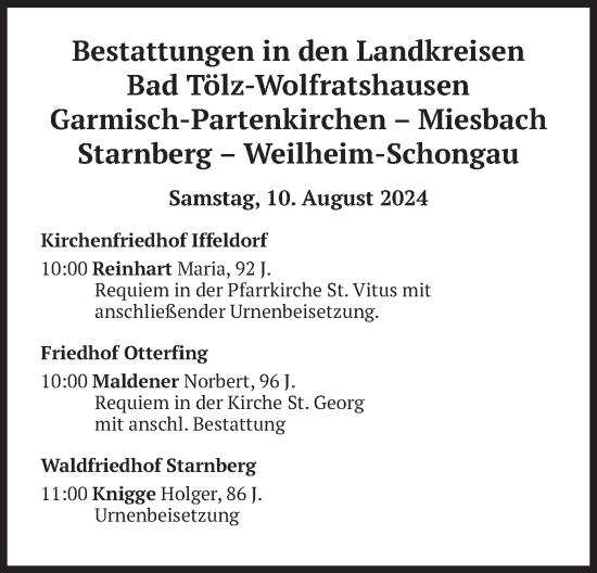 Todesanzeige von Bestattungen vom 10.08.2024 von merkurtz