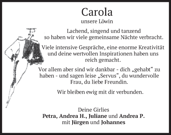 Todesanzeige von Carola  von merkurtz