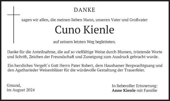 Todesanzeige von Cuno Kienle von merkurtz