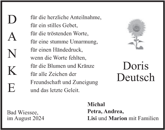 Todesanzeige von Doris Deutsch von merkurtz
