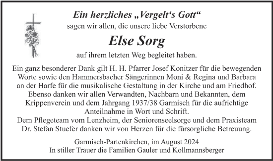 Todesanzeige von Else Sorg von merkurtz