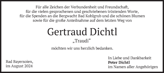 Todesanzeige von Gertraud Dichtl von merkurtz