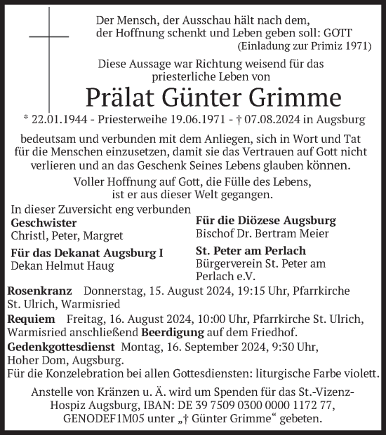 Todesanzeige von Günter Grimme von merkurtz