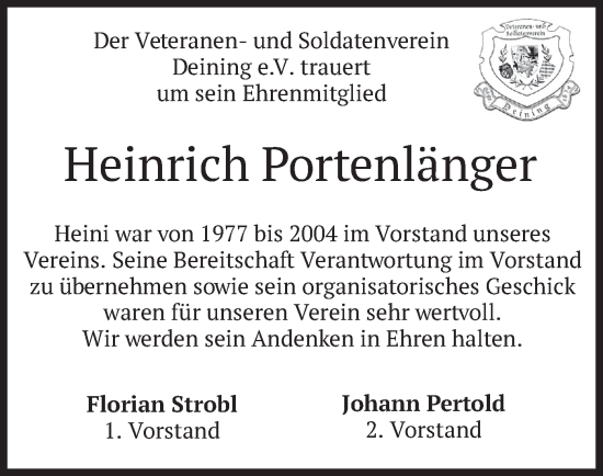 Todesanzeige von Heinrich Portenlänger von merkurtz