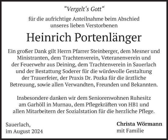 Todesanzeige von Heinrich Portenlänger von merkurtz