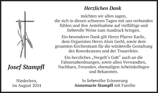Todesanzeige von Josef Stampfl von merkurtz