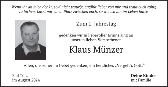 Todesanzeige von Klaus Münzer von merkurtz