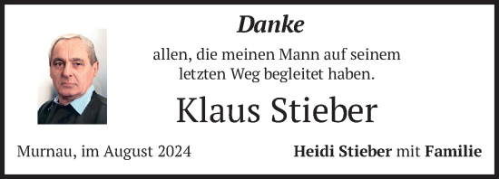 Todesanzeige von Klaus Stieber von merkurtz