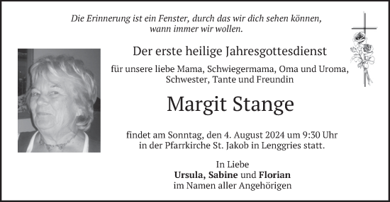 Todesanzeige von Margit Stange von merkurtz
