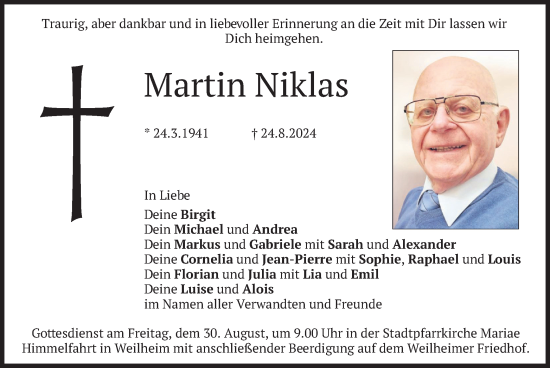 Todesanzeige von Martin Niklas von merkurtz