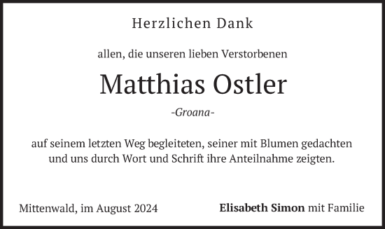 Todesanzeige von Matthias Ostler von merkurtz