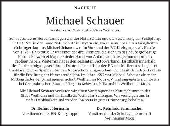 Todesanzeige von Michael Schauer von merkurtz