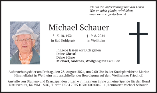 Todesanzeige von Michael Schauer von merkurtz