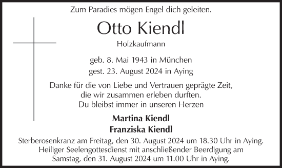 Todesanzeige von Otto Kiendl von merkurtz