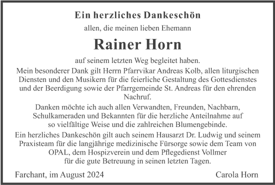 Todesanzeige von Rainer Horn von merkurtz