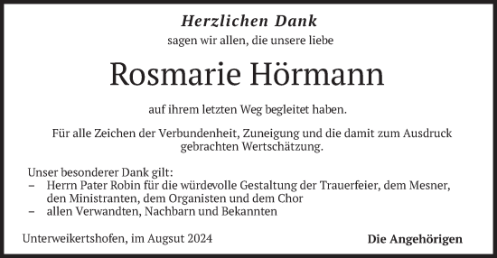 Todesanzeige von Rosmarie Hörmann von merkurtz