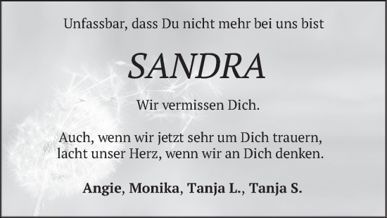 Todesanzeige von Sandra  von merkurtz