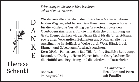 Todesanzeige von Therese Schenkl von merkurtz