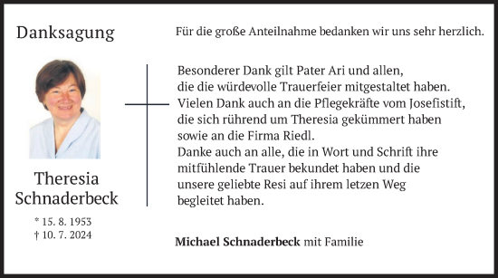 Todesanzeige von Theresia Schnaderbeck von merkurtz