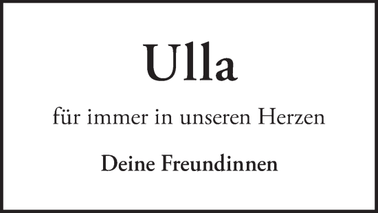 Todesanzeige von Ulla  von merkurtz