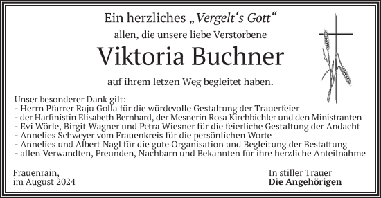 Todesanzeige von Viktoria Buchner von merkurtz