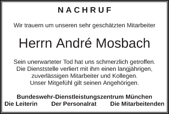 Todesanzeige von Andre Mosbach von merkurtz