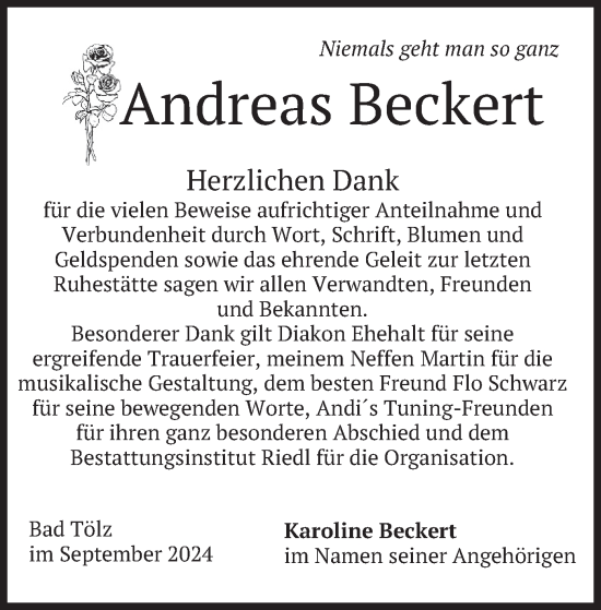 Todesanzeige von Andreas Beckert von merkurtz