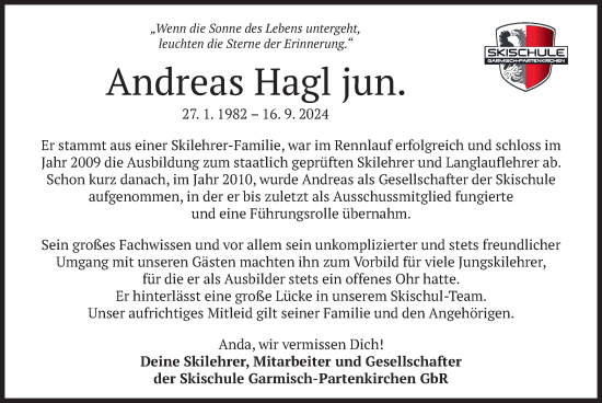 Todesanzeige von Andreas Hagl von merkurtz