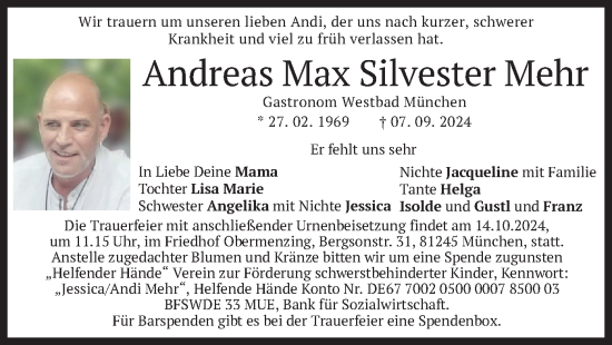 Todesanzeige von Andreas Max Silvester  Mehr von merkurtz