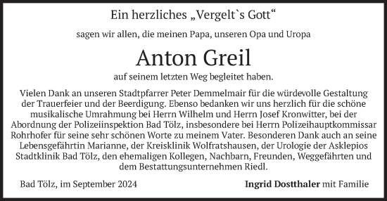 Todesanzeige von Anton Greil von merkurtz