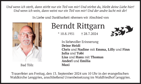 Todesanzeige von Berndt Rittgarn von merkurtz
