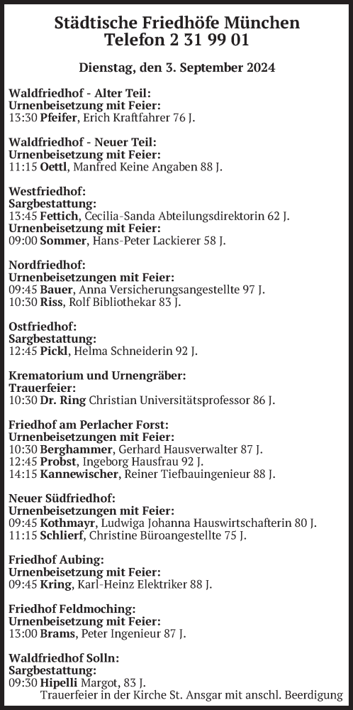 Todesanzeige von Bestattungen vom 03.09.2024 von merkurtz