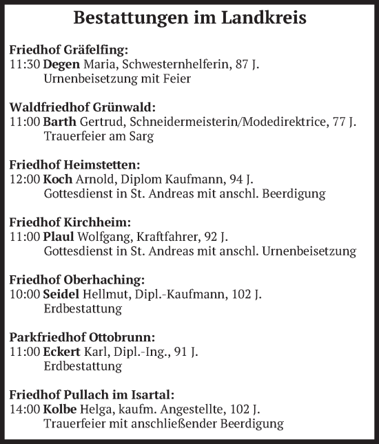 Todesanzeige von Bestattungen vom 05.09.2024 von merkurtz