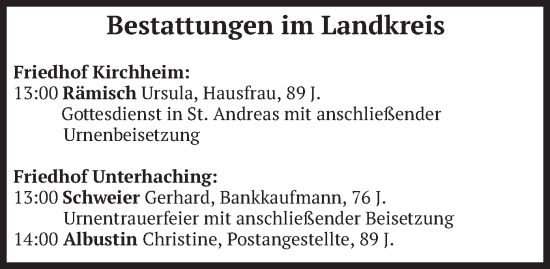 Todesanzeige von Bestattungen vom 06.09.2024 von merkurtz