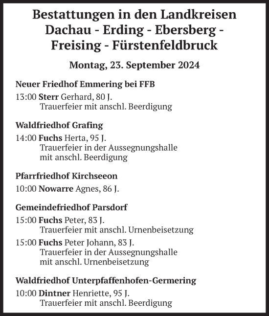 Todesanzeige von Bestattungen vom 23.09.2024 von merkurtz