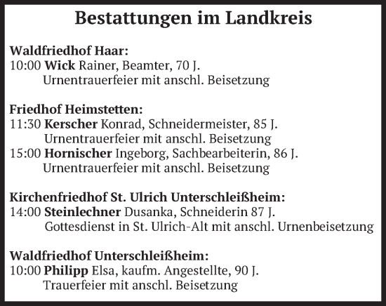 Todesanzeige von Bestattungen vom 24.09.2024 von merkurtz