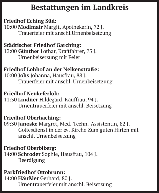 Todesanzeige von Bestattungen vom 25.09.2024 von merkurtz
