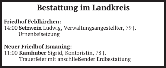Todesanzeige von Bestattungen vom 30.09.2024 von merkurtz